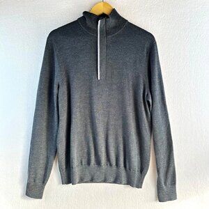 Banana Republic Mens Zip Sweater Medium Gray 100% Merino Wool Business Casual